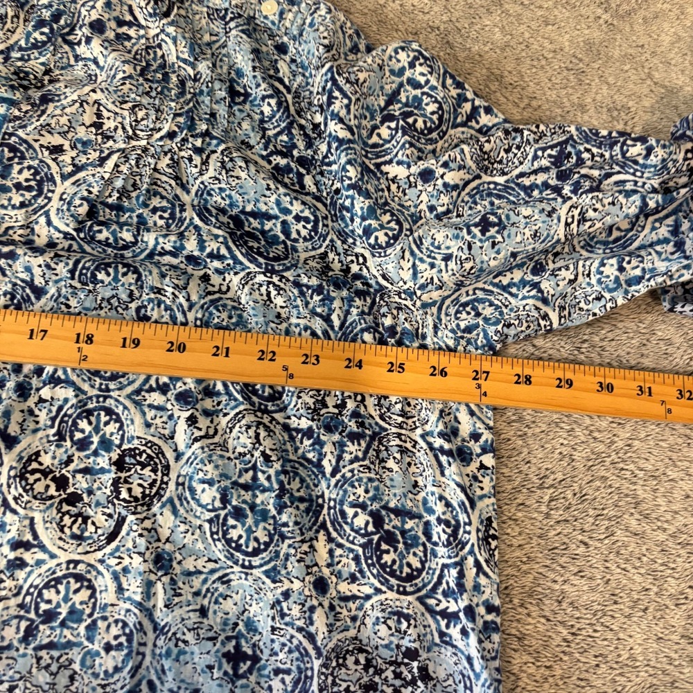 Womens Beachy Button Front Top 2X Medallion Cotton Mediterranean Coastal 20629 - Picture 4 of 9